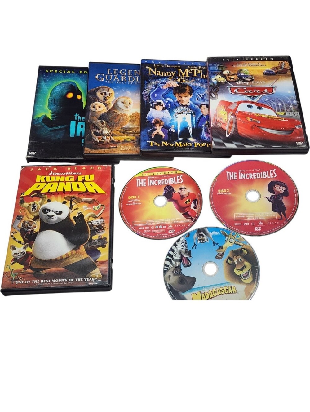 8pc Childrens DVDs - Incredibles, Kung Fu Panda, Madagascar, Etc